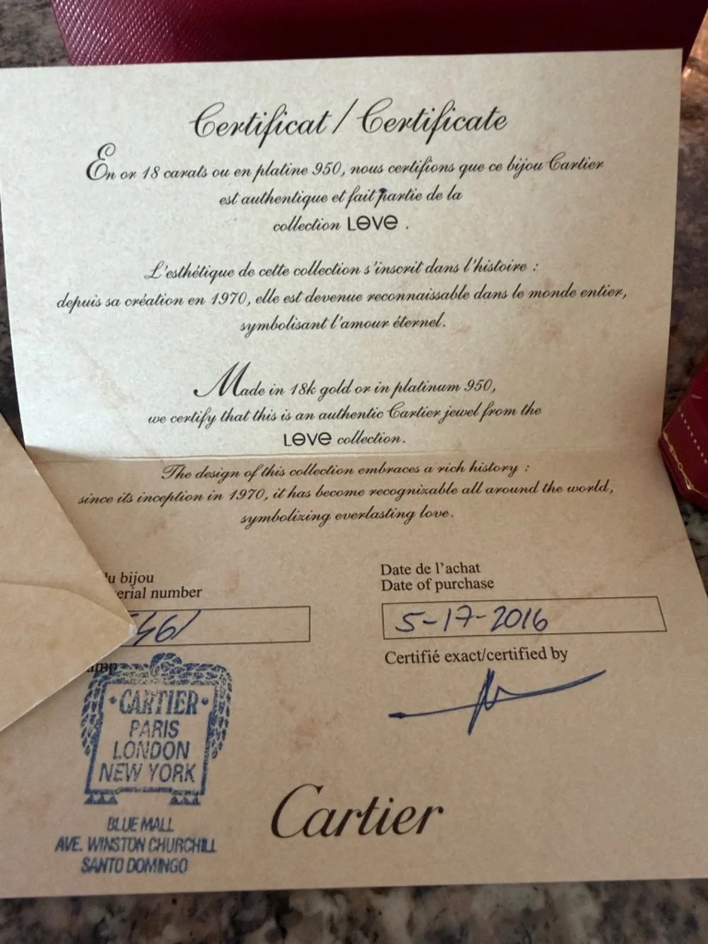 Cartier size 54